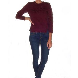O'2nd Burgundy Long Sleeve Crew Textured Top Sz M
